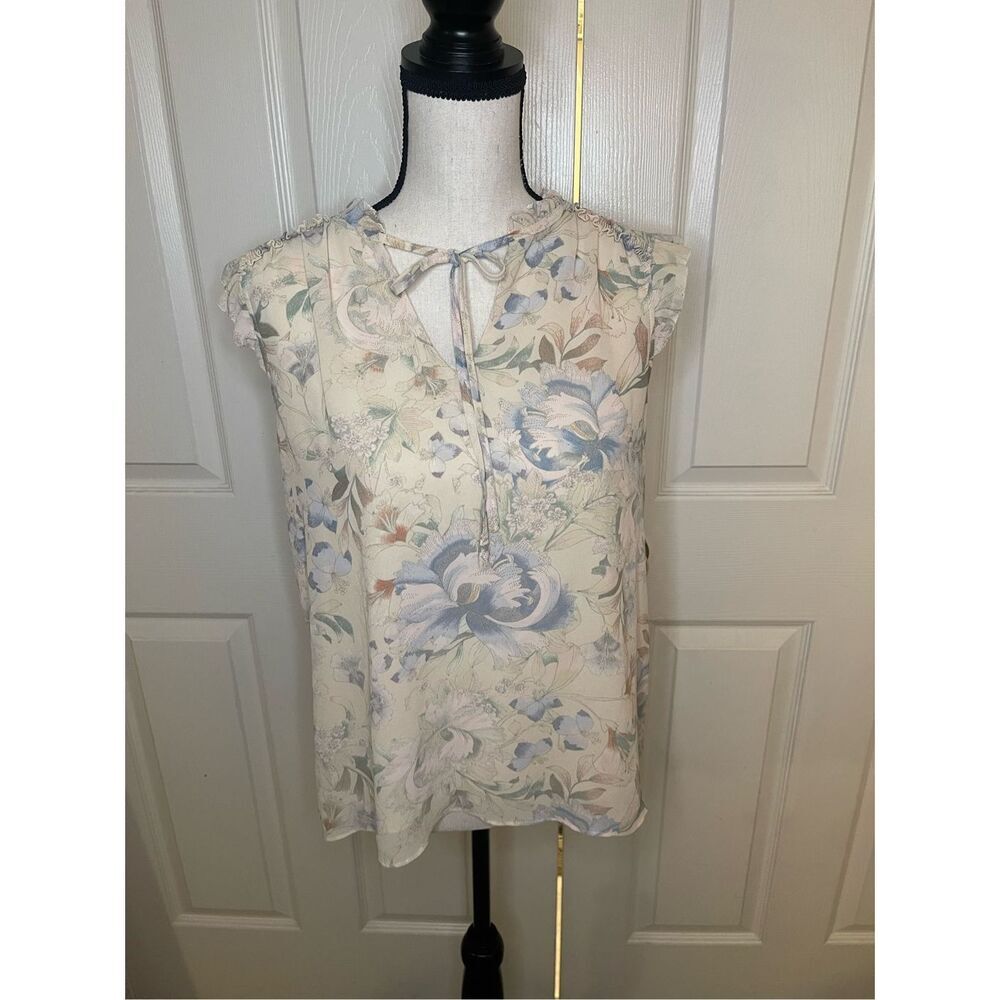 Rose & Olive Women's Floral‎ Sheer Blouse M Tie Neck Sleeveless
